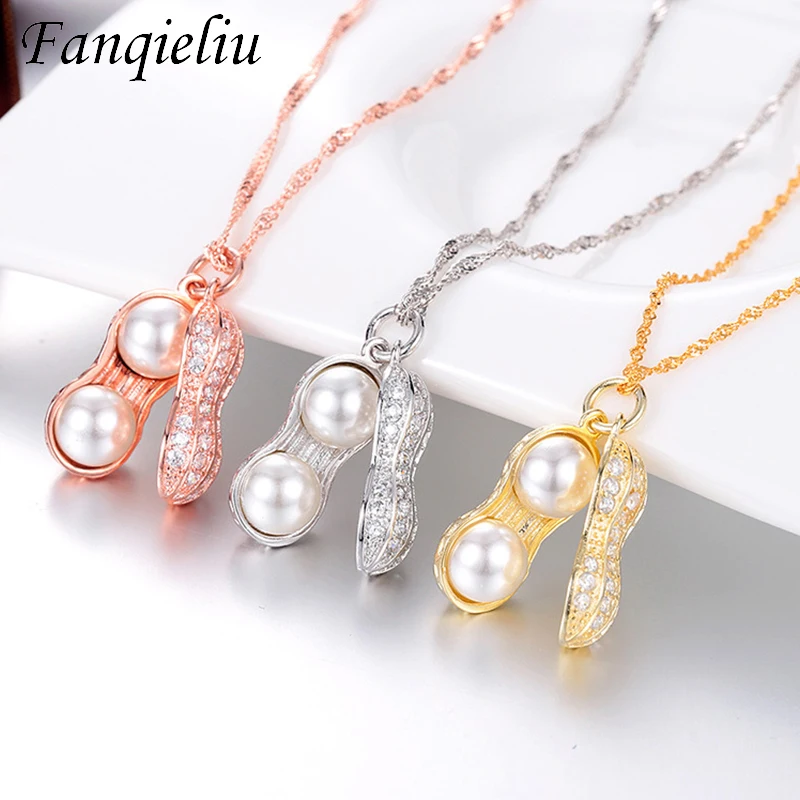 

Fanqieliu Creative Peanut Pearl Jewelry Girl Gift Crystal 925 Sterling Silver Pendant Necklace For Women FQL21125