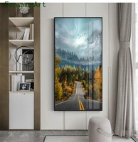 mountain road landscape canvas painting nordic forest snow mountain poster print modern wall art picture living room home decor