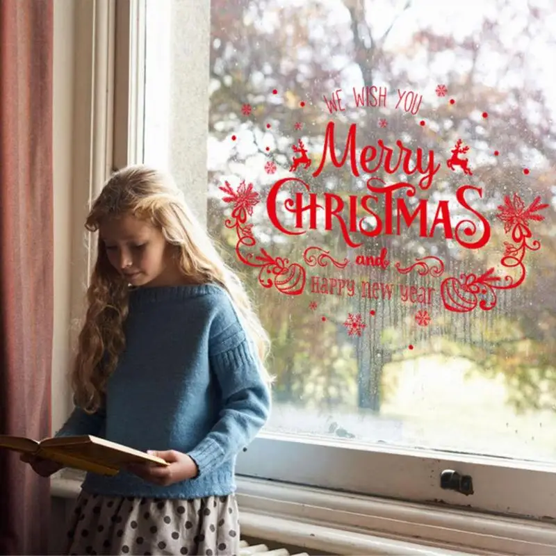 

Xmas Sticker Removable Wall Showcase Window Glass Sticker Xmas Tree Pattern Decal Christmas Decorations for Home Navidad 2019