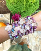 natural white quartz chunky point 8mm sea sediment jaspers round beads elastic stretch bracelet women handmade jewelry