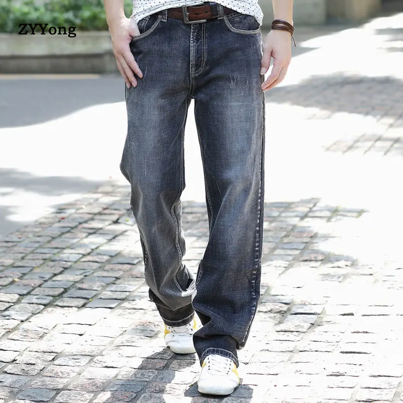 ZYYong Men's Loose Jeans Men's Hip Hop Wide Leg Skateboard Pants Fashion Loose Fit Men's Gray Jeans Trend Loose Men's Trousers