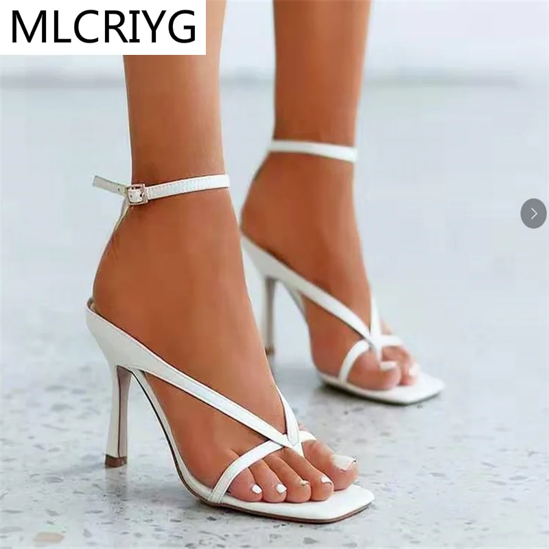 

2021 новые летние женские пикантные бомба квадратный носок туфли-босоножки на высоком каблуке; Сандалии-шлепанцы в шпильками; Обувь на высоко...