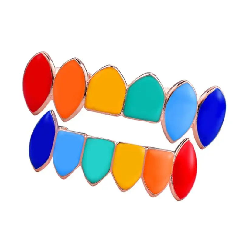 Хип-хоп позолоченный Красочный Радужный Клык верхний и нижний гриль | Украшения