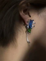 yangliujia irregular metallic blue crystal earrings european american style hip hop punk fashion stud earrings ms girl jewelry