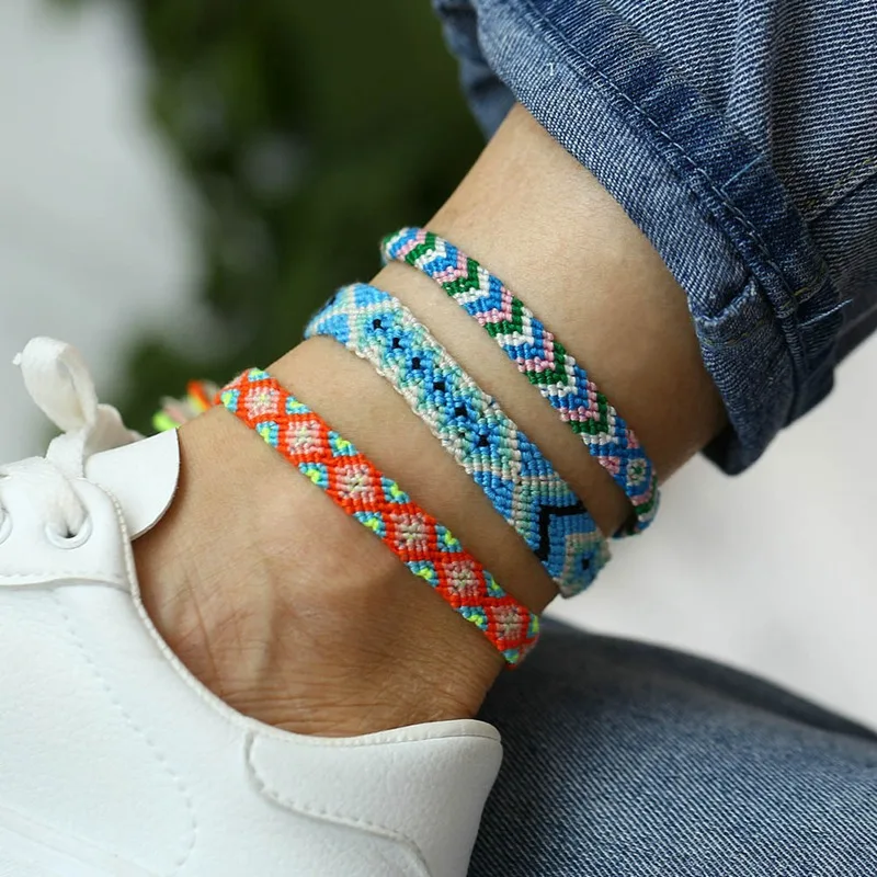 Boho плетеные пляжные браслеты на ногу для женщин богемный Винтаж Хлопок Веревка бисером Этническая прелестная веревка ножная цепочка украшения ювелирных изделий лодыжки