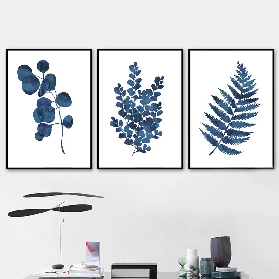 

Blue Fresh Leaf Wall Art Canvas Painting Plant Art Nordic Posters And Prints Watercolor Wall Pictures For Living Room Decor
