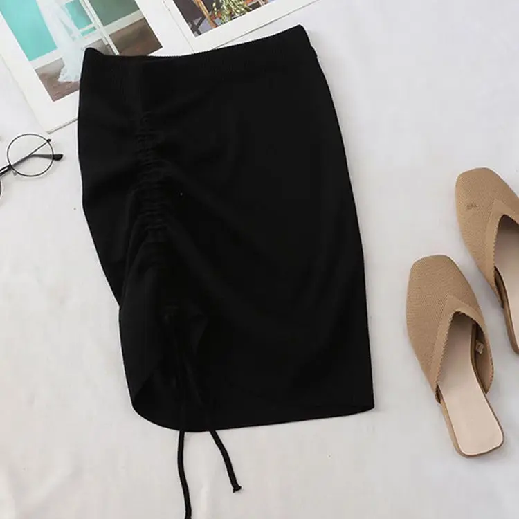 

Irregular High Waist Elastic Short Skirt Tight Package Hip Side Drawcord Knitted Mini Skirt Sexy Fashion Street