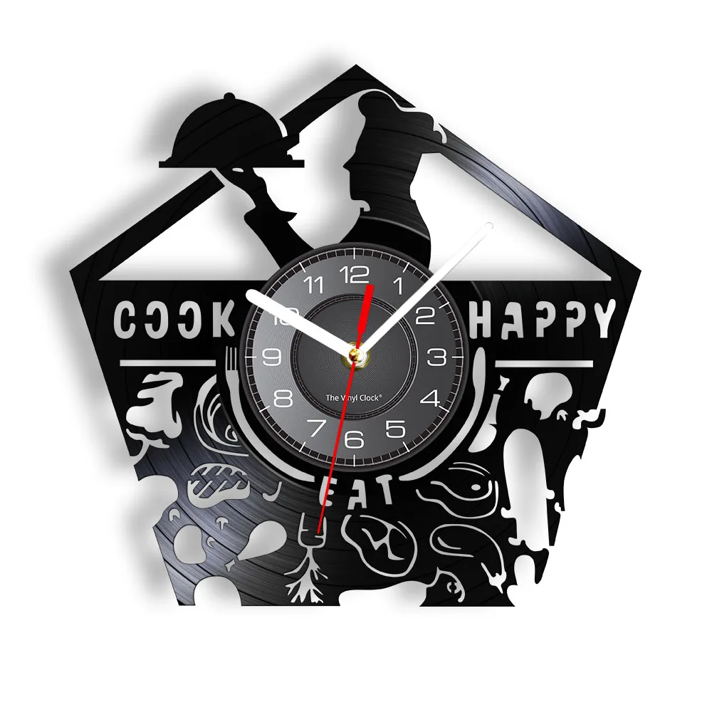 

Настенные часы Happy Cook в стиле ретро, кухонные настенные приборы для еды, домашний декор, лазерная резка, виниловые Висячие Часы для шеф-повара, ресторана