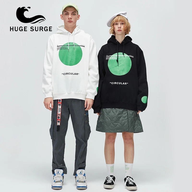 

HUGE SURGE New Style Popular Logo Pure Cotton Chinese Print Loose Hooded Top Lovers Pullover Hoodie Sweatshirt