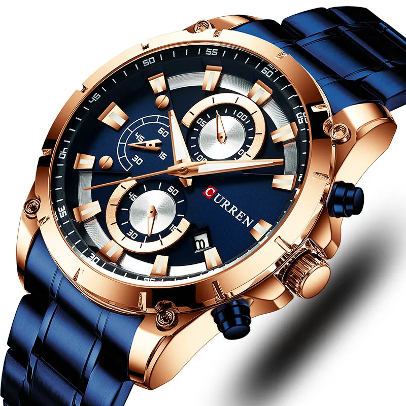 Curren мужские часы Лидирующий бренд Роскошные Синие с хронографом аналоговые