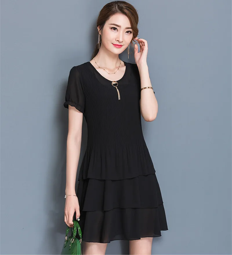 Женское Модное шифоновое летнее платье 2020 с круглым вырезом и коротким рукавом