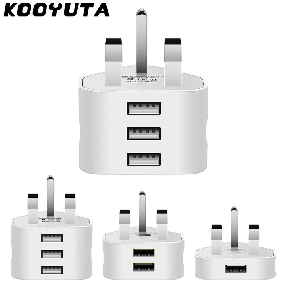 KOOYUTA Универсальный 1/2/3-Порты и разъёмы USB вилка стандарта Великобритании 3 настенное устройство адаптер с 3 Порты и разъёмы в английском стиле; для путешествий Зарядное устройство для зарядки для Iphone iPad