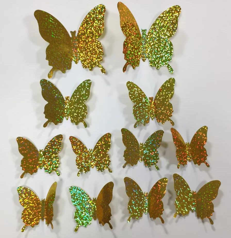 

12pcs 3D Stereo Shining Butterflies Wall Stickers Living Room Bedroom Wall Decoration Self-adhesive Artificial Wall Decals