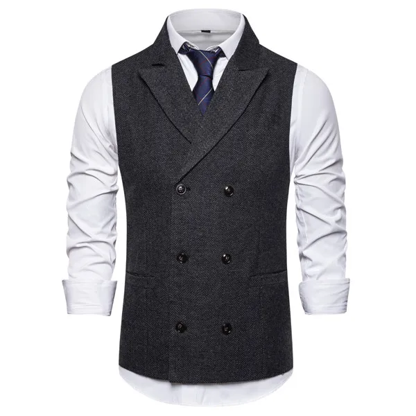 Мужской деловой двубортный жилет классический костюм жилет Homme Slim Fit Жилет кофейного цвета для мужчин - Цвет: deepgray