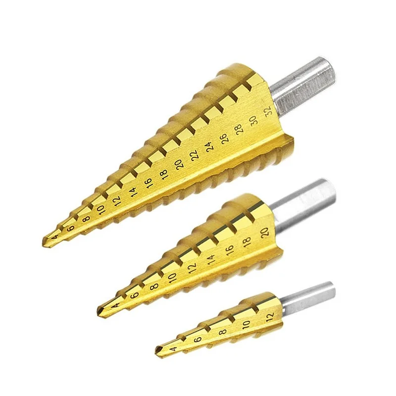 

Step Drill Tool Tapered Drill High Speed Steel Hole Cutter DIY Metal Wood Power Tool Triangular Shank Auger Pagoda Drill