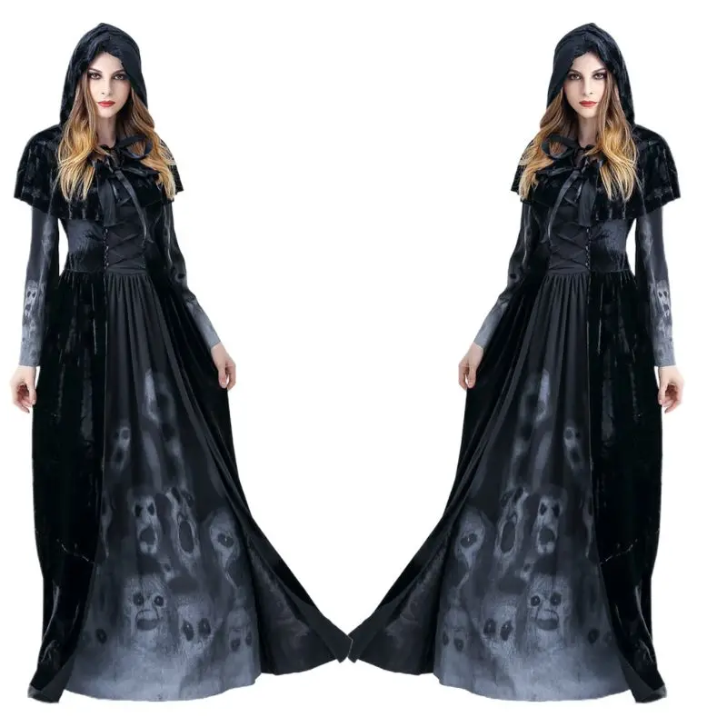 Женская накидка с капюшоном и ведьмой на Хэллоуин страшный призрак души печатный