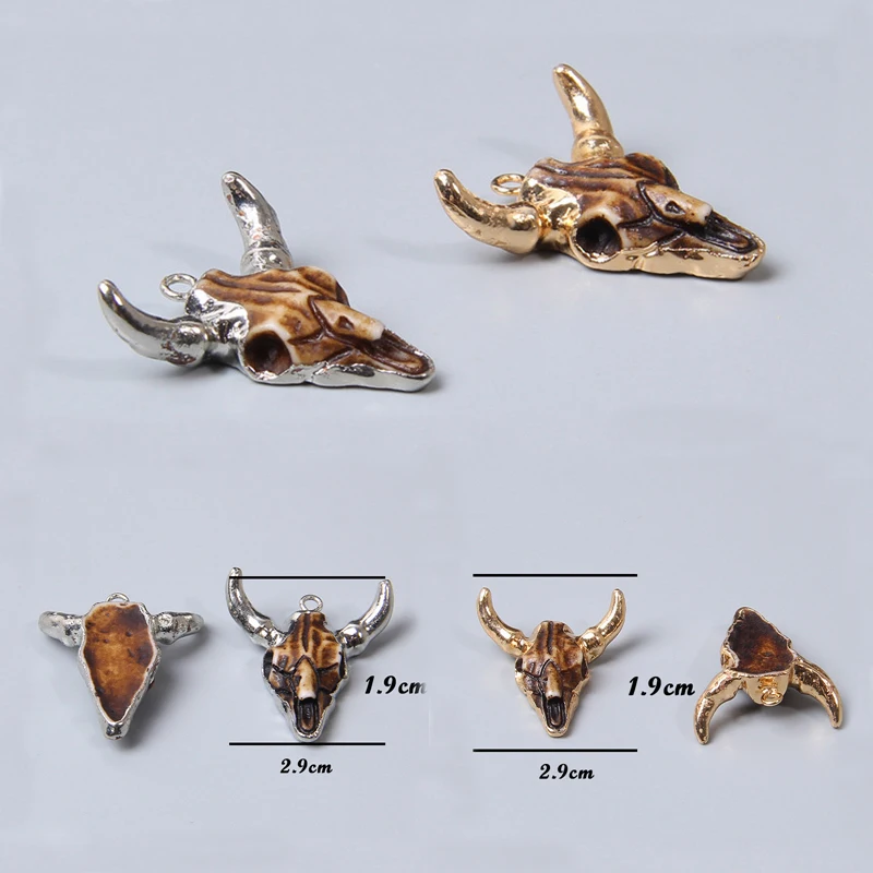 2 шт. кулон золотого и серебряного цвета с 3D принтом быка головы черепа для йоги