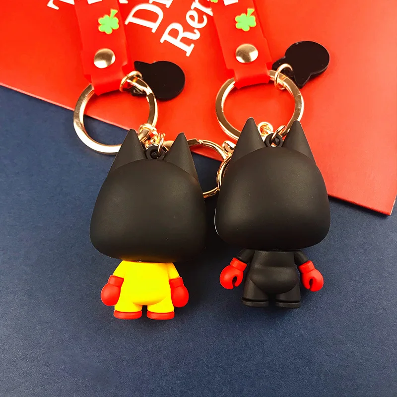 

fashion Cartoon boxing Husky car keychains accessories cute little dog gift key chian bag pendant doll machine doll key rings