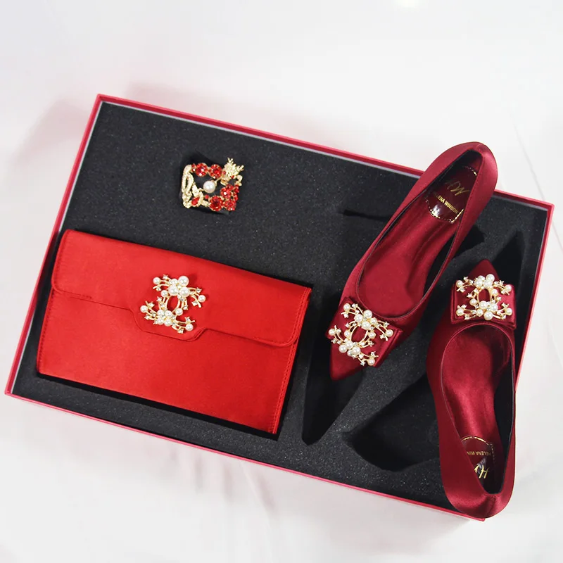 Red set 1 пара роскошные шампанское золотистого цвета для свадьбы, помолвки празднование, вечеринка пользу высокий каблук или обувь на плоской подошве в качестве подарка - Цвет: Red set
