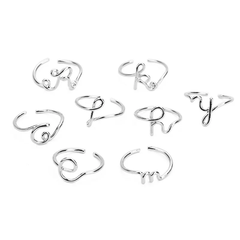 

2021 Gold Silver Color A-Z 26 Letters Initial Name Rings for Women Men Geometric Alloy Creative Finger Rings Jewelry Wholesale