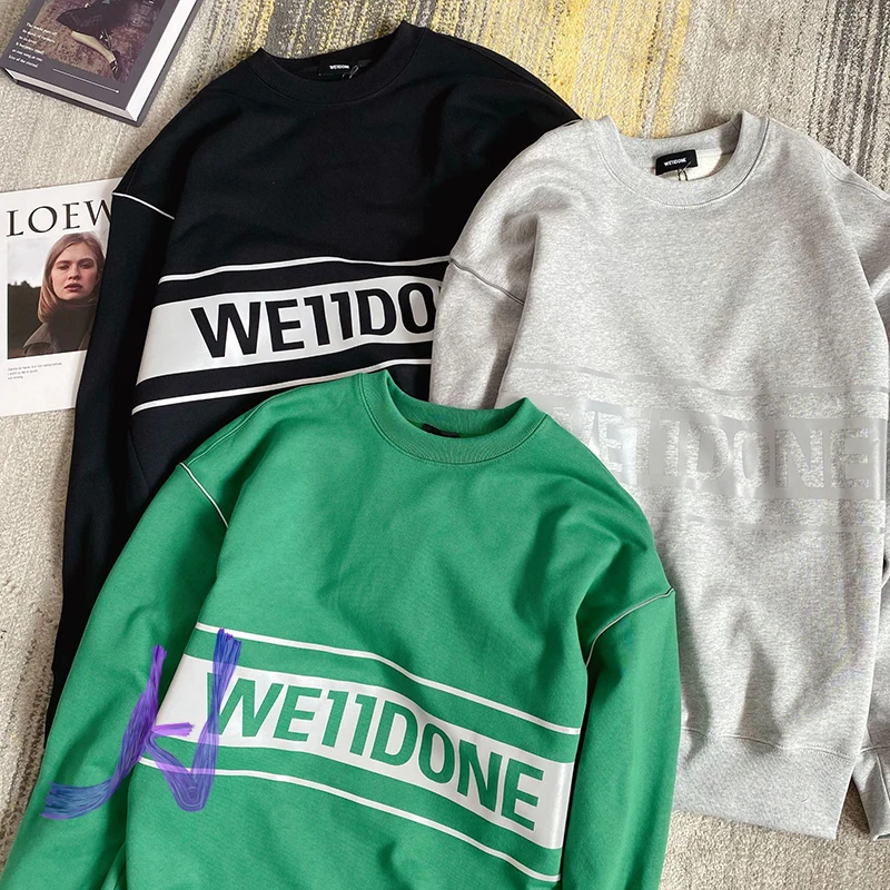 

Светоотражающие толстовки We11done 3 м, мужские и женские пуловеры с круглым вырезом и надписью, модные толстовки большого размера для пар