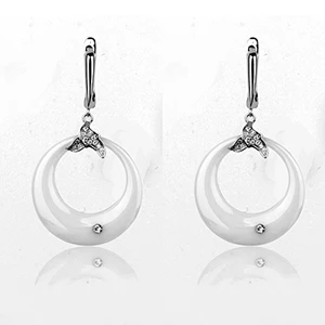 Черно-белые серьги и кулон ювелирный набор с камнем для женщин bijoux mariage из нержавеющей стали Белые керамические серьги свадебный набор - Окраска металла: White Earring