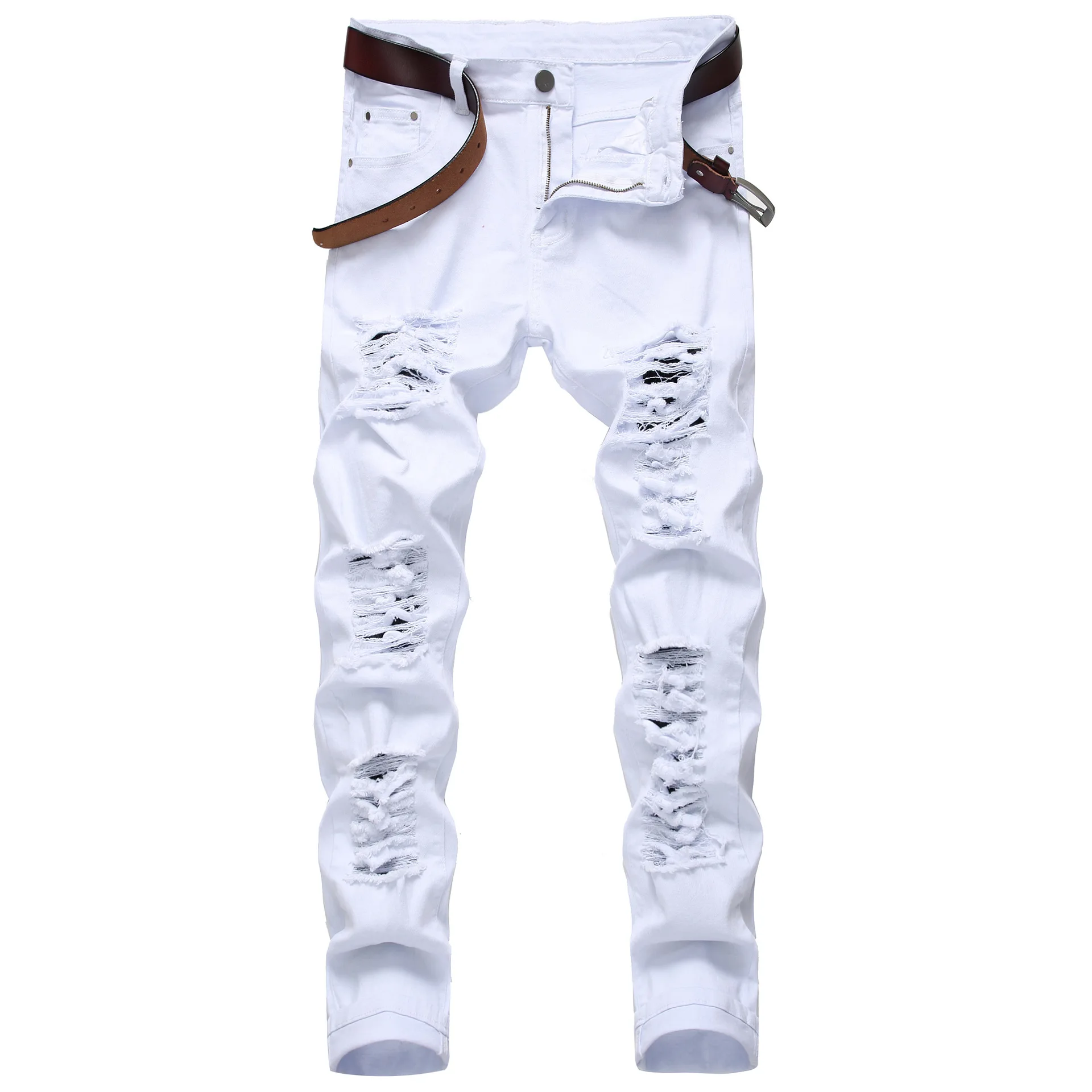 

New Arrival Men's Cotton Ripped Hole Jeans Casual Slim Skinny White Jeans men Trousers Fashion Stretch hip hop Denim Pants Male