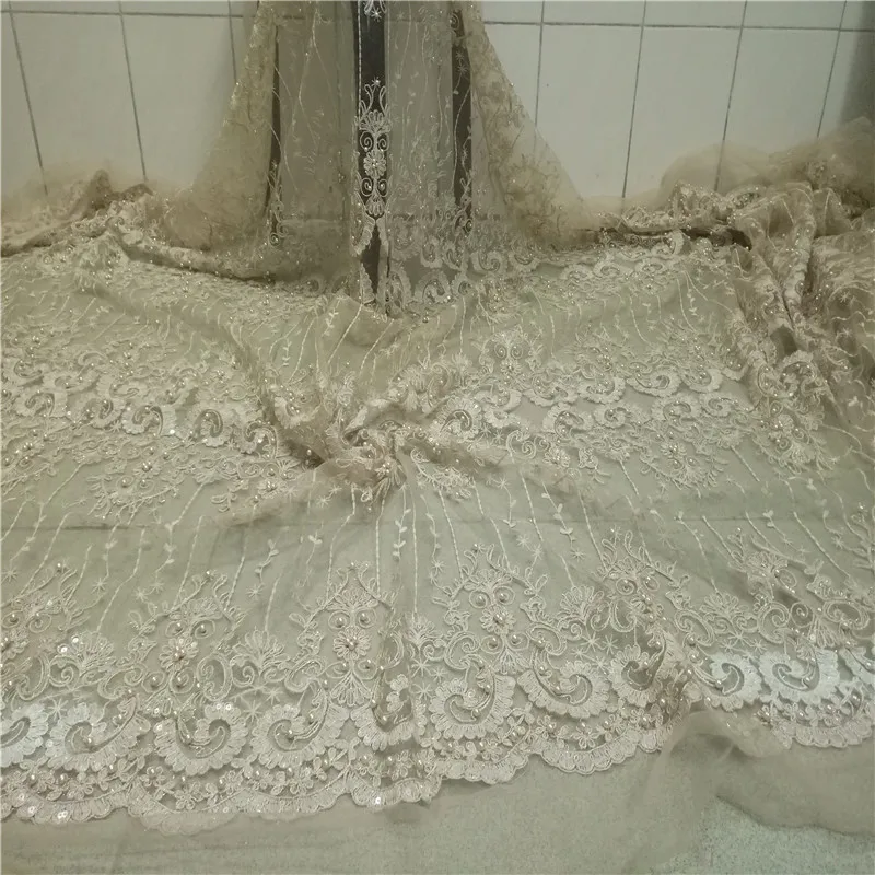 

Африканская кружевная ткань 2020 высокая яркость, нигерийская Кружевная Ткань 5 ярдов для свадебного платья, бусины, кружево 66-376