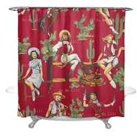 Vintage Shower Curtains Sexy American Rustic West Cultural Cowgirl Red For College Dorm Hotel Bathtub Decor