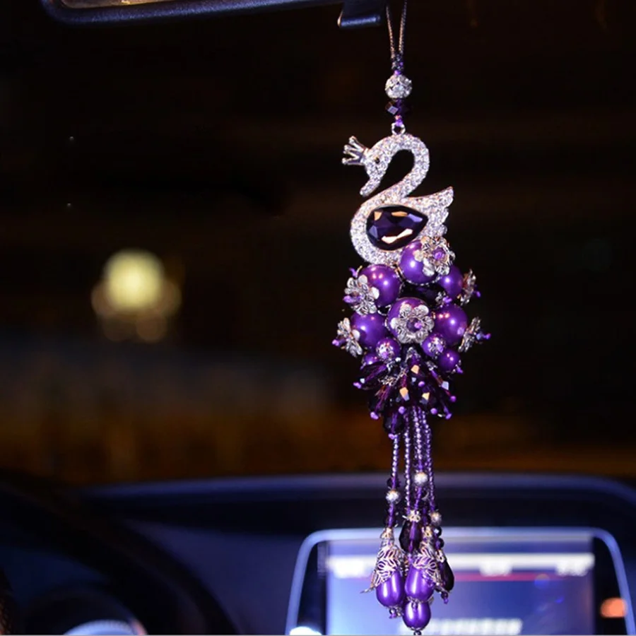 Car Charm Подвеска для автомобиля, Хрустальные лепестки лебедя, подвески, авто зеркало заднего вида, подвесные украшения, украшение для салона автомобиля - Название цвета: Car Charm