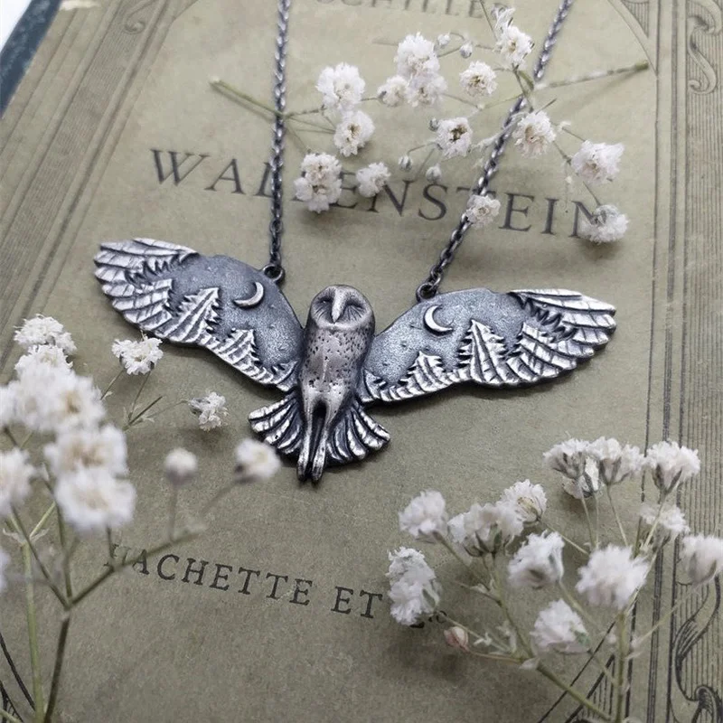 

Vintage Punk Silver Color Chain Owl Pendant Necklace for Unisex Antique Animal Choker Necklace Fashion Halloween Party Jewelry