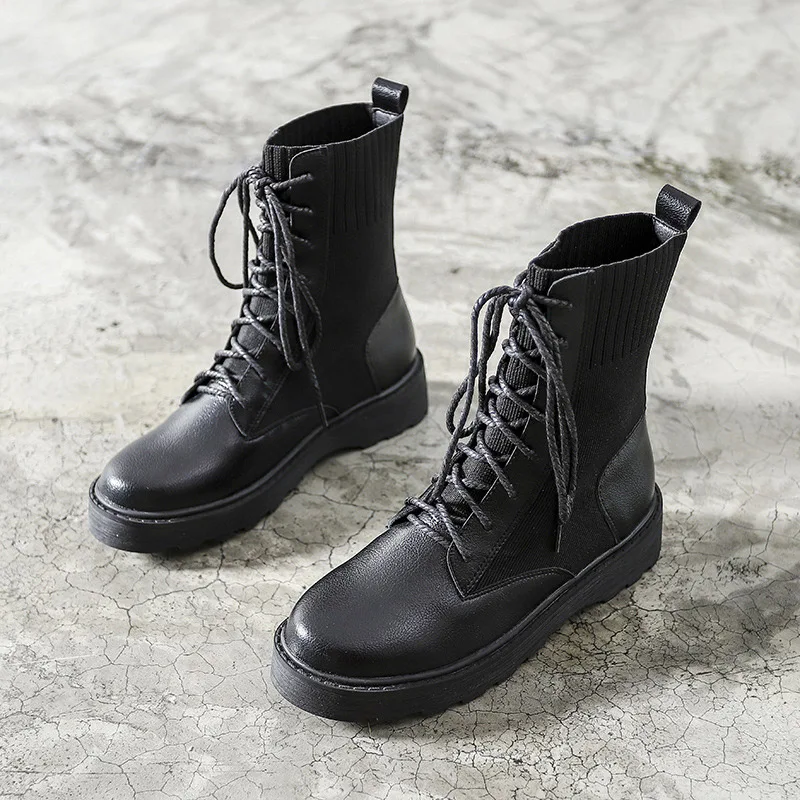 

Girls botas mujer 2019 Shoes Women Platform Martin Boots Brand Autumn Ladies footware Girls Cross-tied Ankle Boots Black Shoes