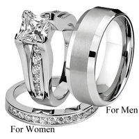 fashion jewelry cubic zirconia silver color stainless steel couple ring engagement valentines day gift