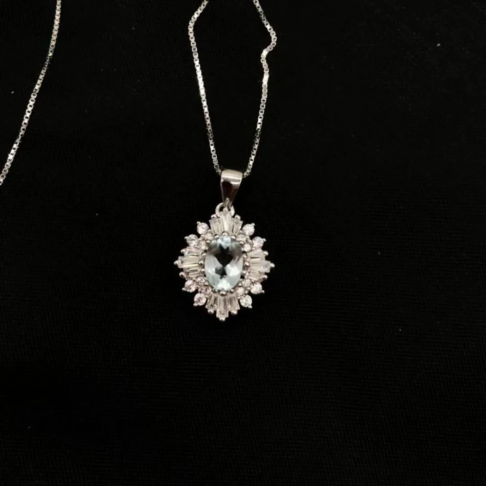 

Небесно-голубой искусственный аквамарин из стерлингового серебра 925 пробы, винтажное ожерелье с подвеской для женщин, ювелирные украшения