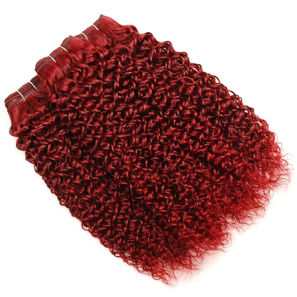 Pinshair 99J кудрявые пучки с закрытием бордовые перуанские натуральные волос не