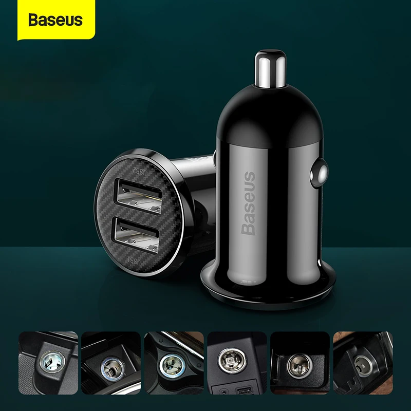 Baseus Mini Dual USB Автомобильное зарядное устройство 4.8A Быстрая зарядка 2 порта телефон