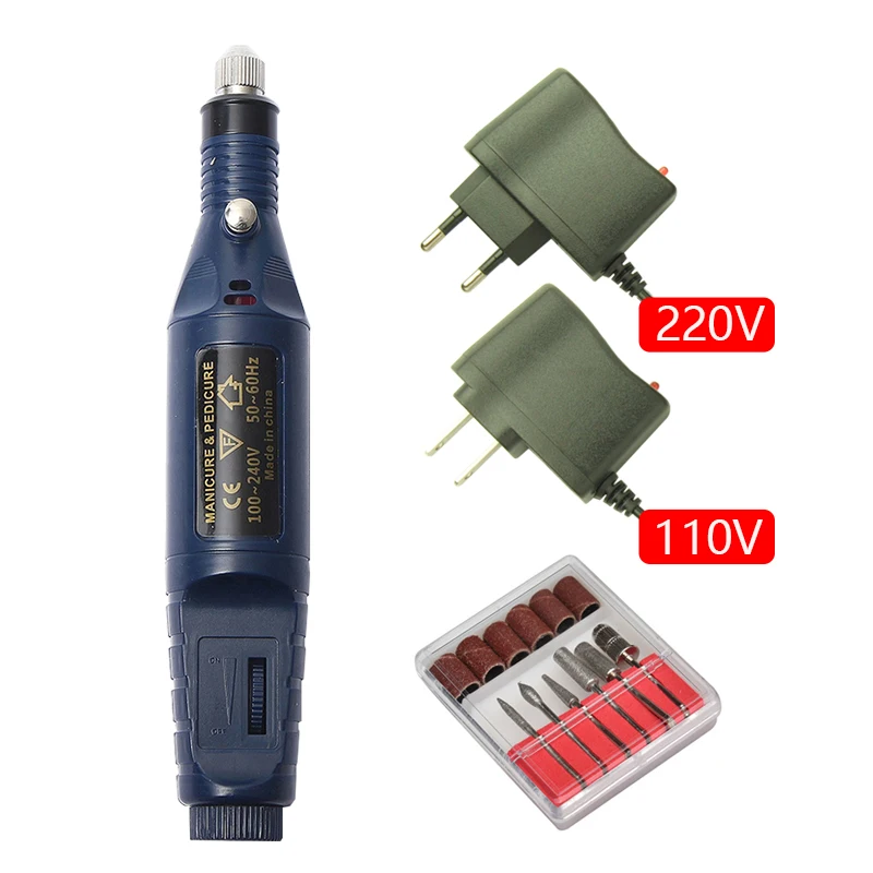 9V Navy High Speed 1 Набор, 5 В/9 в, профессиональный электрический сверлильный станок для ногтей, маникюрный аппарат, ручка для дизайна ногтей, гель для педикюра, инструмент для удаления кутикулы, новинка, сделай сам - Цвет: 9V Navy High Speed