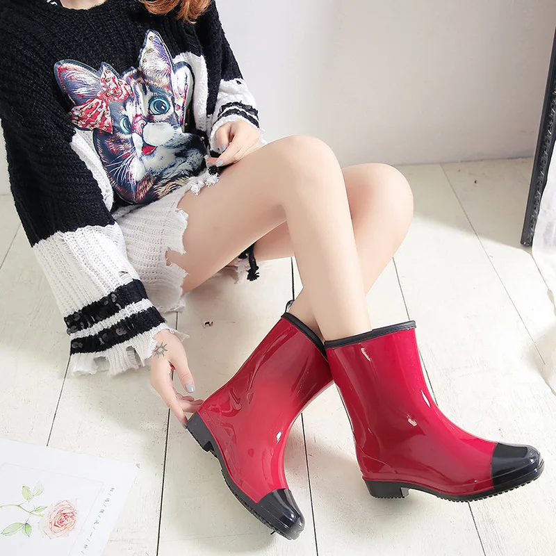 New Fashion Non-Slip Waterproof Rain Boots Women's bot Mid-Calf Jelly Rain Boots Rubber Boots