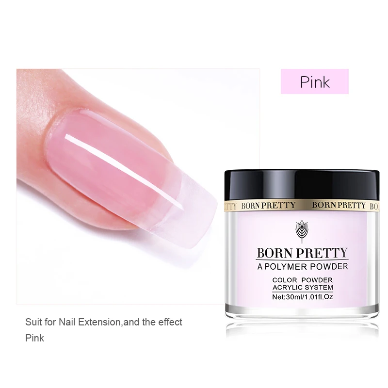 30ml Pink BORN PRETTY 30 мл акриловый порошок Резьба ногтей полимерный наконечник расширение французский розовый, белый, прозрачный самоклеющиеся стразы порошок для ногтей - Цвет: 30ml Pink