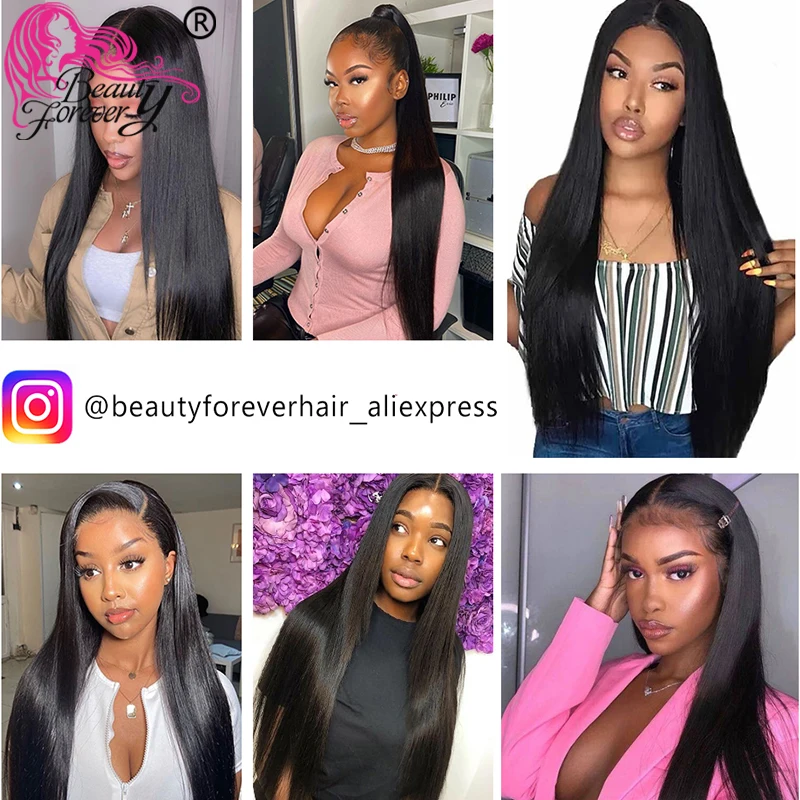 Прямые бразильские человеческие волосы Beauty Forever пучки с застежкой 4*4 без/средней