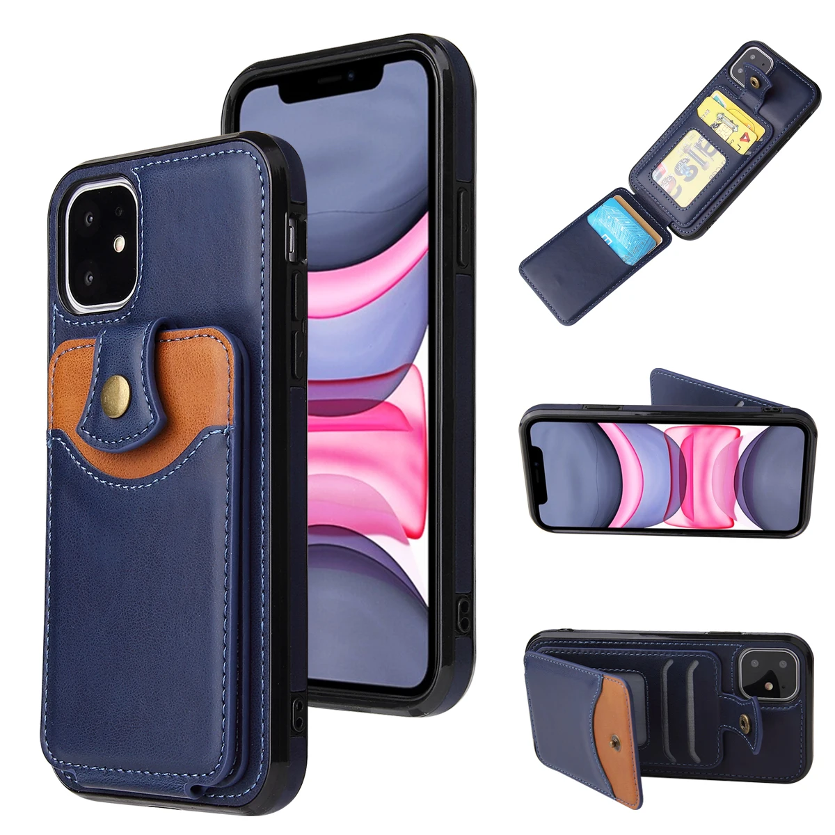 Синий Ретро из искусственной кожи чехол для IPhone 11 Pro X Xr XS Max 6 7 8 Plus слот для карт чехол держатель для Note 10 Pro huawei P30 Pro задняя крышка - Цвет: Синий