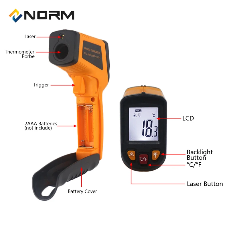 Norm 400600 градусов Бесконтактный цифровой инфракрасный термометр, термометр для приготовления пищи