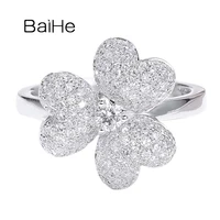 baihe solid 14k white gold 0 08ct natural diamond 0 64ct natural diamonds wedding band fine jewelry flower ring women k%d0%be%d0%bb%d1%8c%d1%86%d0%b0