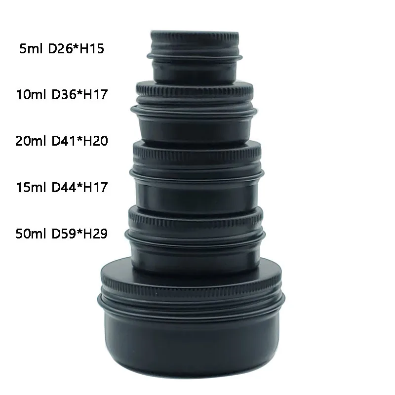

30pcs 5g 10g 15g 20g 50g Aluminum Tin Jars Lip Balm cosmetic Container With Screw Thread Lid Candle Tea Cans Box Cream Jar black