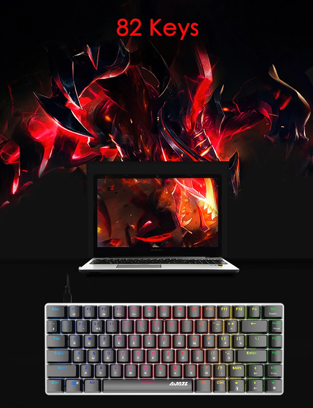 AJAZZ AK33(Русский Английский) версия механической клавиатуры русская RGB USB Проводная игровая клавиатура светодиодный красочный 82 клавиши игровая клавиатура