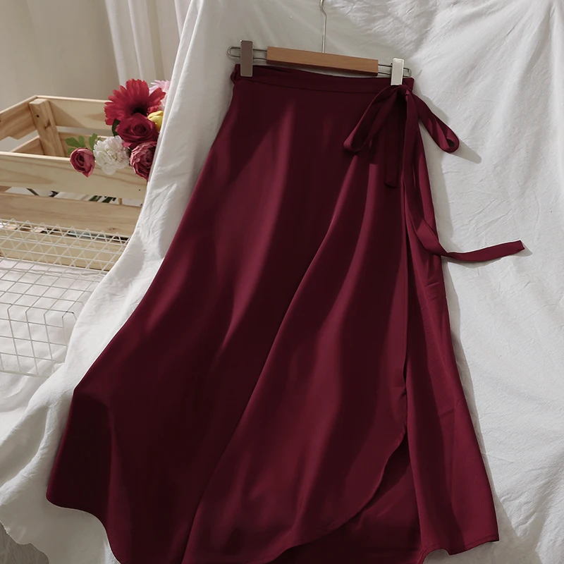 Летняя простая однотонная длинная шифоновая юбка с запахом Женская