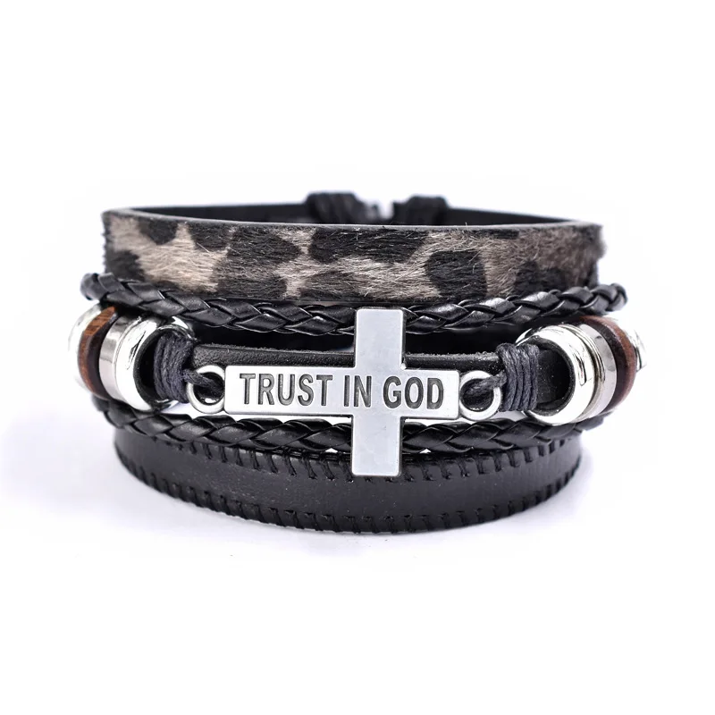 Браслет Trust In God 3 шт./компл. модные черно-коричневые браслеты из натуральной кожи