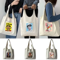 women%e2%80%98s shopper shopping bags canvas bag funny drink print pure cotton handbags portable one shoulder shopping bag tote bag