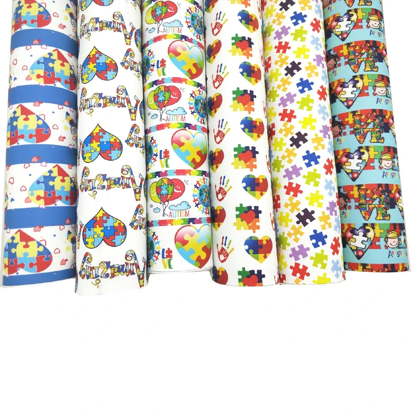 

Faux Leather Sheets Pattern Autism Theme Printed Synthetic Leather Fabric Roll for DIY Garment Accessories LSWX01