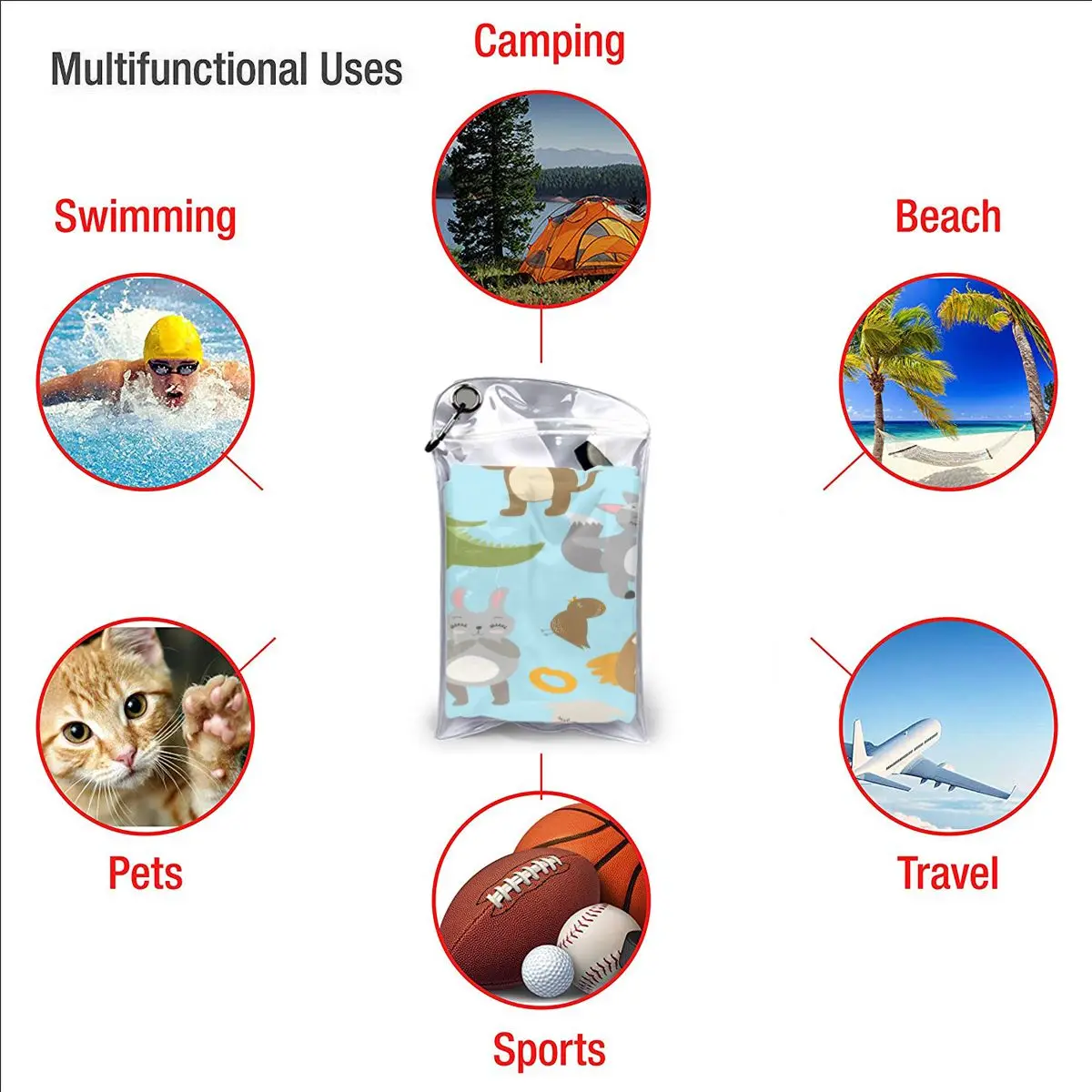 

Quick Drying Pocket Towel Cute Birds Animals Portable Water Absorbent Towel No Pilling Sports Bath Towel